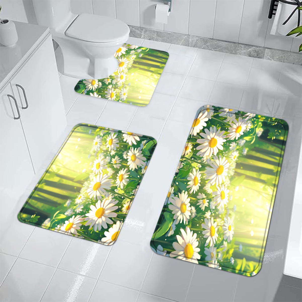 Home Made Bathroom Vanity - Zestaw dywaników łazienkowych z motywem stokrotek,