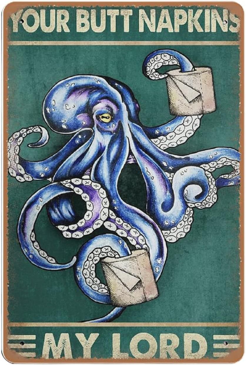 Home Bathroom Wall Art - Dreacoss Octopus Vintage blaszany szyld, zabawny
