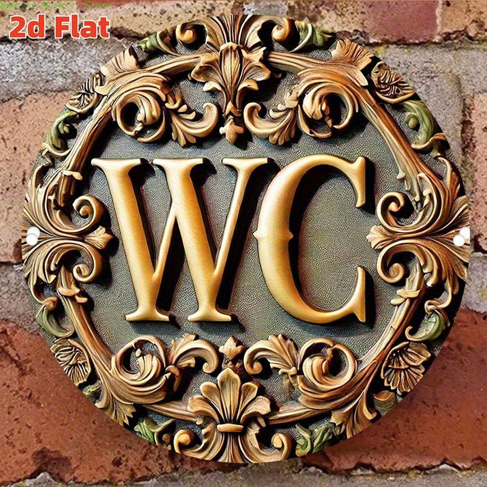 Home Bathroom Wall Art - Okrągły, płaski, ozdobny, barokowy znak 2D