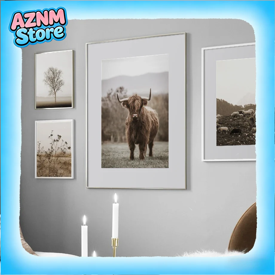 Home Bathroom Wall Art - Neutralne obrazy na płótnie z krowami